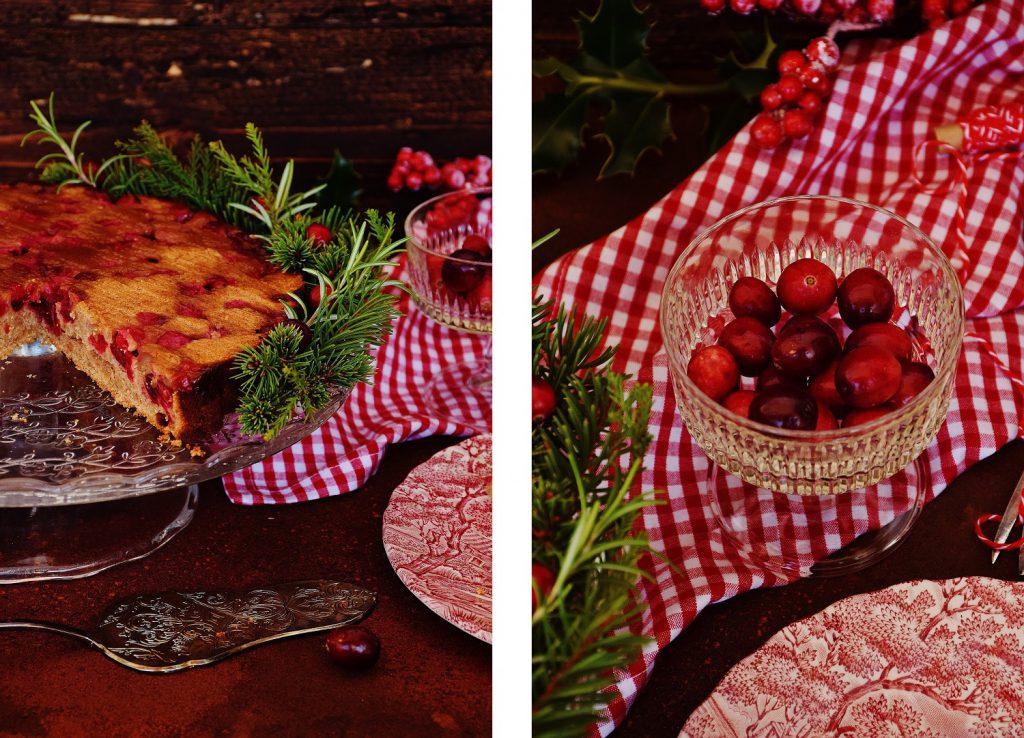 Weihnachtlicher Cranberry-Kuchen mit frischen Cranberries